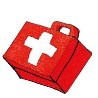 Roter Verbandskasten mit weißem Kreuz