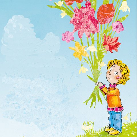 Kind mit buntem Blumenstrauß