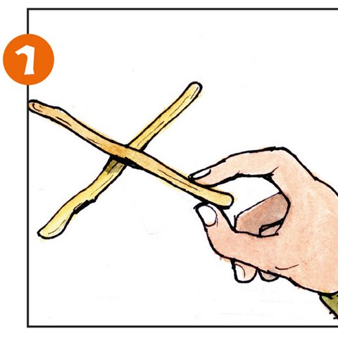 2 Äste über Kreuz legen