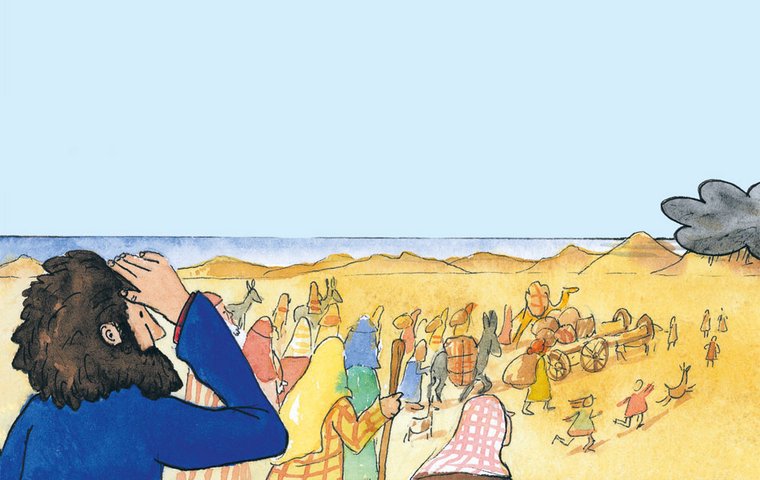 Die zehn Gebote Mose und die Israeliten ziehen durch die Wüste.