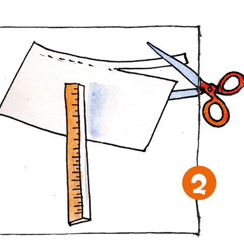 Papierbogen, Schere und Lineal