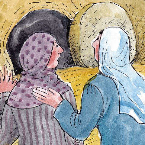 Mutige Marias Zwei Frauen vor Grabhöhle