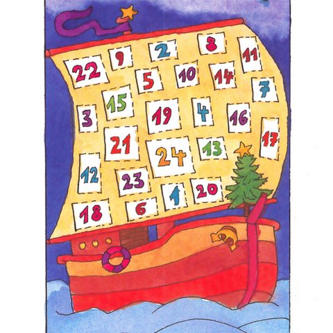 Bastelvorlage Adventsschiff-Kalender