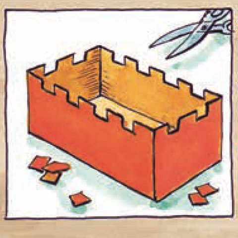 Orange Burg mit Zinnen aus Pappkarton