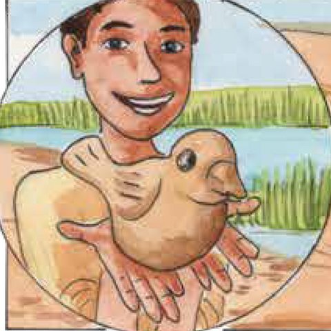 Jesus hält Vogel aus Lehm in den Händen.