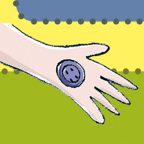 Hand mit grauem Knopf