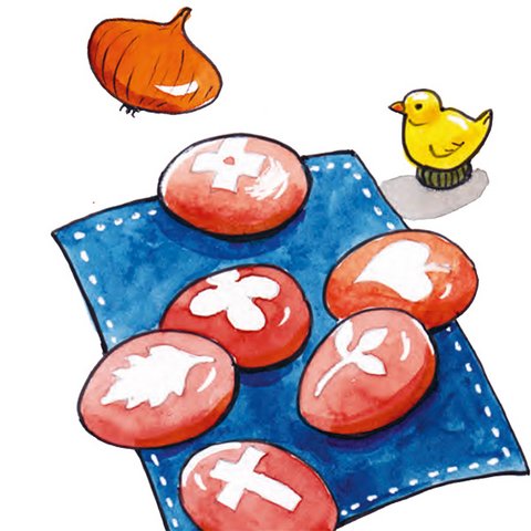 6 braunrote Eier mit verschiedenen Mustern.