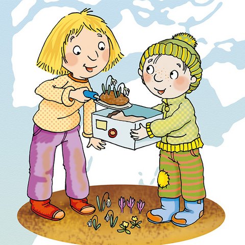 Lina und Michel bepflanzen Schuhkarton.