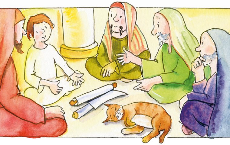 Jesus zeigt, was er kann Jesus spricht mit den Gelehrten.