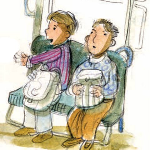 Zwei Fahrgäste sitzen in Tram.