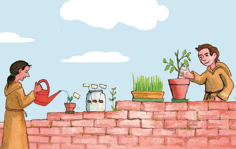 2 Mönche im Klostergarten