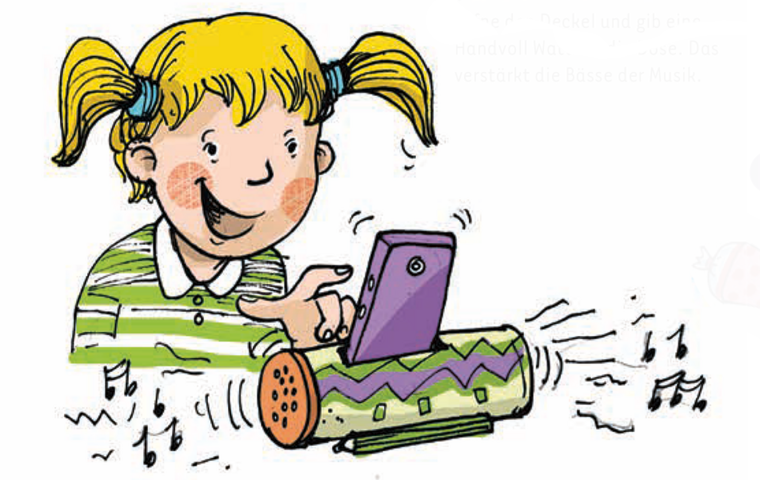 Kind mit Handy und "Brüllwürfel"