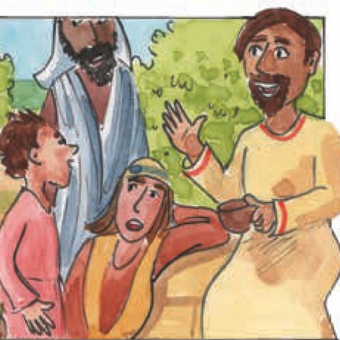 Zwei Kinder mit Jesus und Jünger.