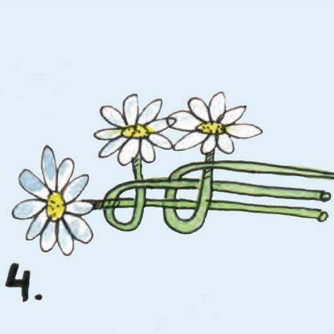 Eine Blume nach der anderen dazupflechten.