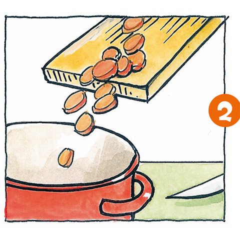 Karottenscheiben in Topf mit Butter geben.