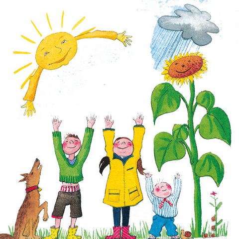 Du lässt die Sonne scheinen Kinder mit Sonne und Regenwolke
