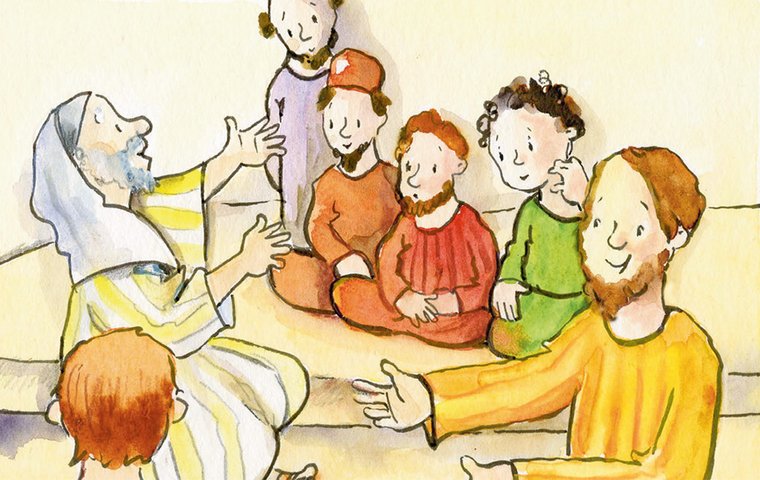 Jesus mit den Gelehrten und ihren Schülern