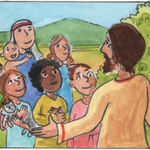 Jesus spricht zu Kindern.