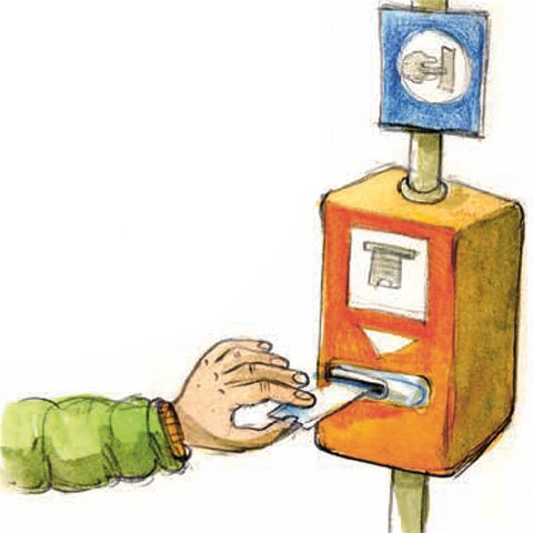 Hand steckt Ticket in orangen Entwerter.