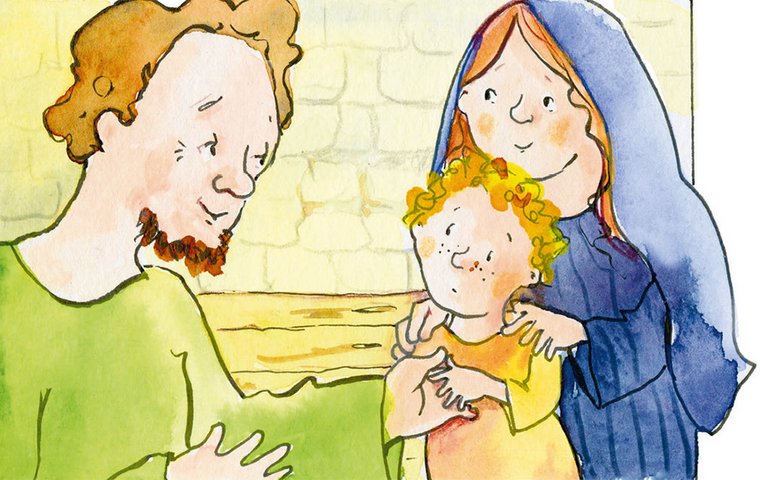Petrus und eine Frau mit Kind