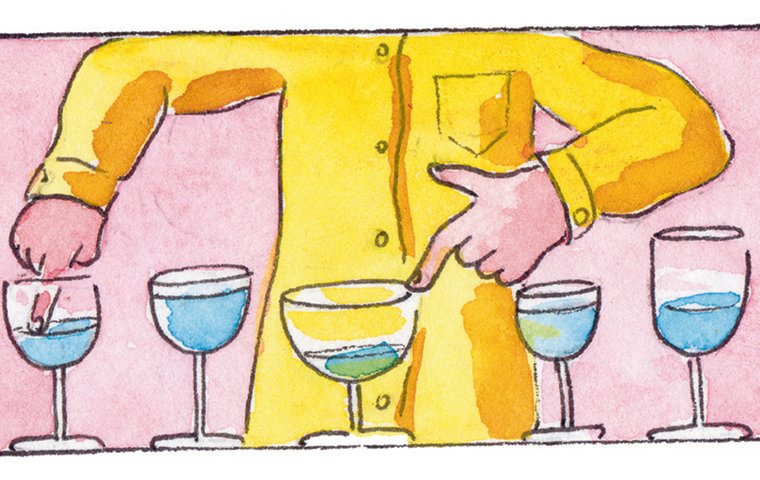 Nass und spritzig Glasorgel aus 5 mit Wasser gefüllten Gläsern