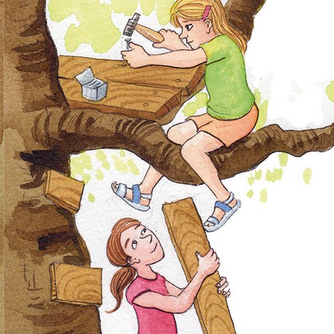 Durch dick und dünn 2 Kinder bauen Baumhaus