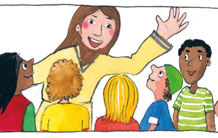 Jesus spricht mit den Kindern.