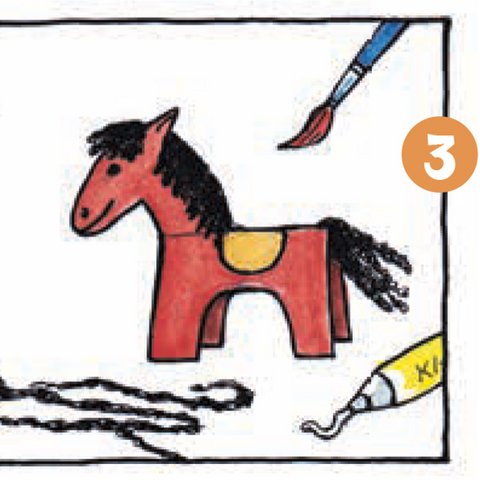 Pappferd bemalen und Mähne ankleben.