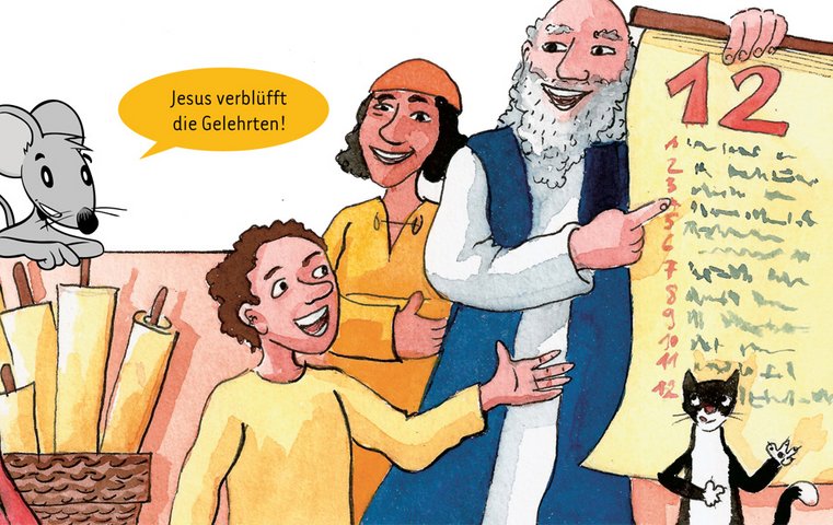 Jesus im Tempel Die Gelehrten befragen Jesus zur Bedeutung der Zahl 12.