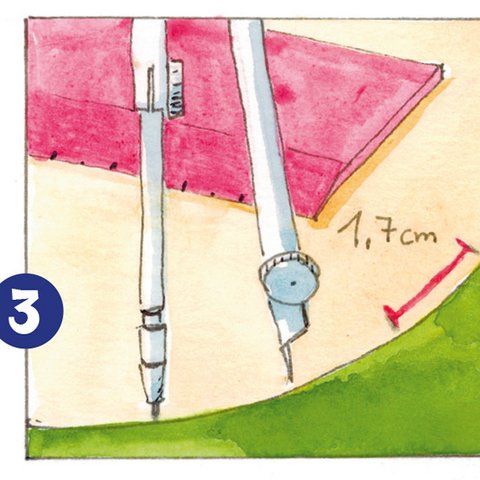 1,7 cm am Rand Papierkreis markieren.