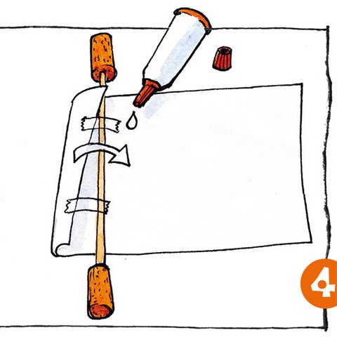 Papier mit Kleber fest an Stab kleben