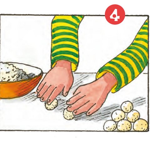 Mit Händen aus Käsemasse kleine Kugeln rollen.