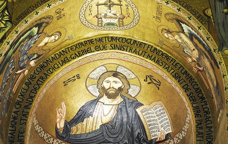 Goldenes Mosaik mit Jesus aus der Palastkapelle in Palermo