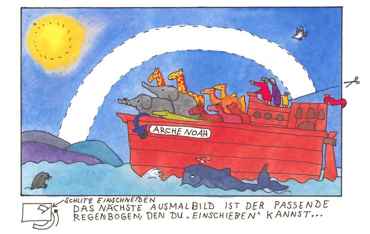 Arche Noah mit Ausmal-Regenbogen zum Einschieben.