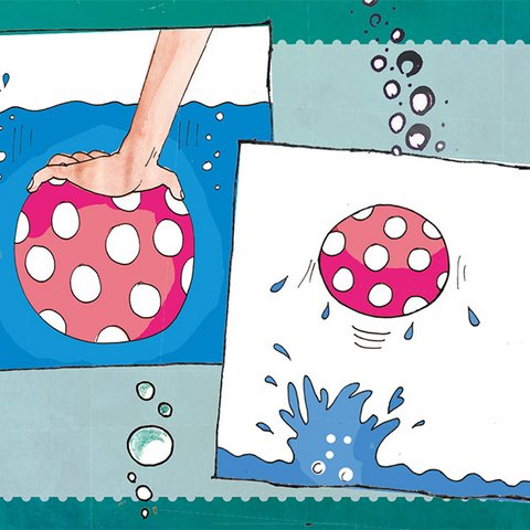 Experimente unter Wasser Ball mit Hand unter Wasser drücken und Hand loslassen