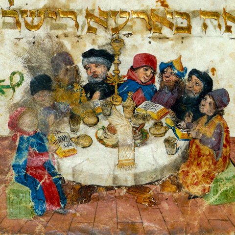 Pessach 5 Seder Tisch mittelaterliches Gemälde