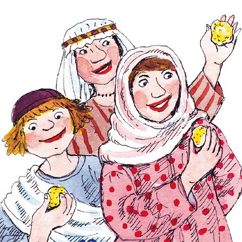Familie hält Honigbällchen in Händen