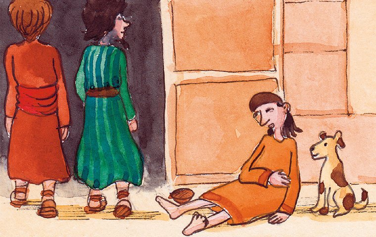 Petrus und Johannes neben gelähmtem Mann