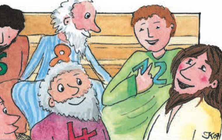 Erwachsdener Jesus mit 4 seiner Jünger