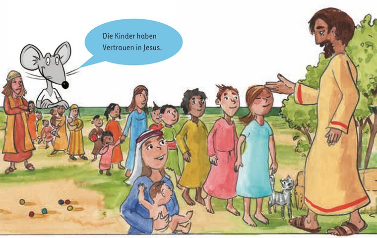 Jesus segnet eine Gruppe Kinder