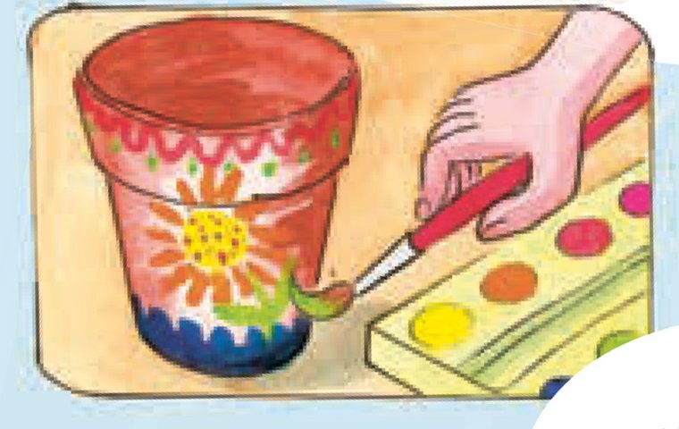 Blumentopf mit Wasserfarbe bunt anmalen