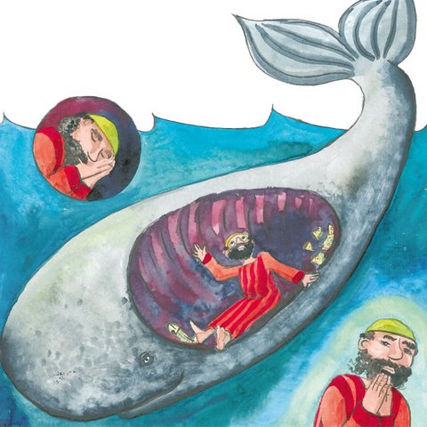 Wie Jona gerettet wird Jona erwacht im Bauch eines Fisches