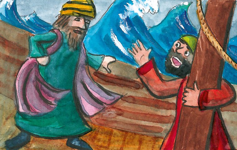Wie Jona gerettet wird Jona gibt sich die Schuld an dem Sturm.