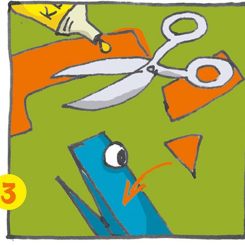 Dreieck aus orangem Karton ausschneiden und als Schnabel auf Wäscheklammer kleben.