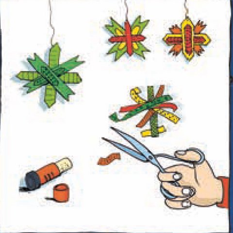 Mit Schere und Kleber Sterne aus bunten Papierstreifen basteln