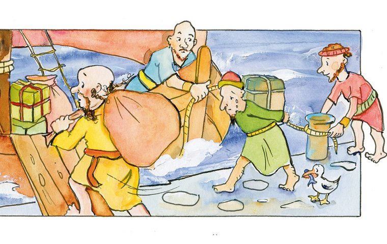 Gott rettet Jona besteigt Segelschiff