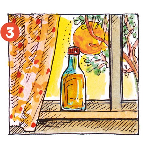 Ölflasche auf Fensterbrett
