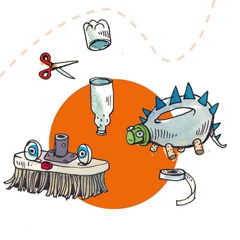 Tiere aus Plastikflasche und wischmopp