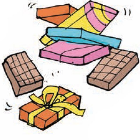 Schokoladentafeln ohne und mit bunter Verpackung 