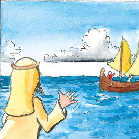 Jona hört nicht auf Gott und fährt mit einem Schiff davon.
